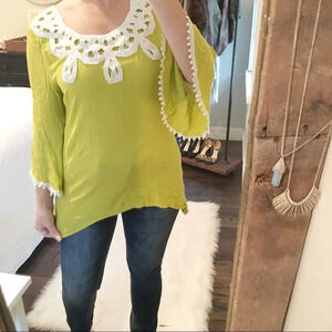 Entro large boho crochet bell sleeve blouse